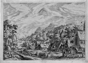 Fluslandschaft Mit Einem Dorf, Rechts Eine Kirche by Hans Bol