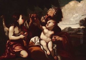 Der Heilige Joseph Mit Christusknaben Und Einem Engel by Mattia Preti