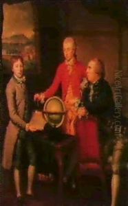 "portrait Of The Eighth Duke Of Hamilton, Aged Eighteen     Years, Standing Between His Physician Dr. Moore And The by Jean Preudhomme