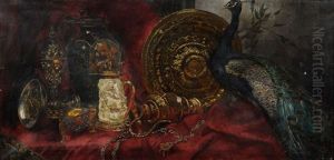 Stillleben Mit Pfau Und Elfenbeinhumpen by Hermione von Preuschen