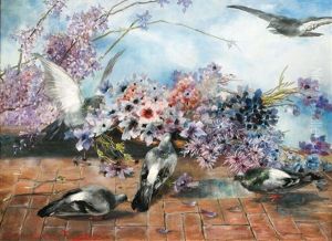 Anemones And Pigeons by Hermione von Preuschen