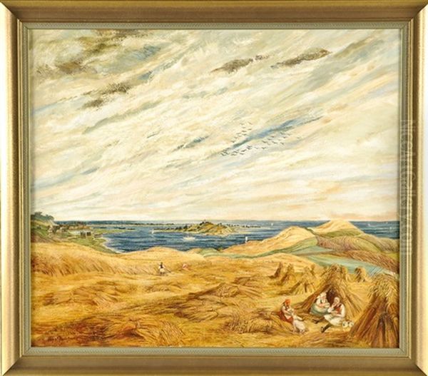 Heuernte Mit Rastenden Bauern Und Ausblick Aufs Meer - view 1