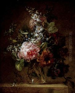 A Still Life Of Various Flowers In A Glass Vase, On A Stone Ledge by Jean Jacques Prevost the Elder