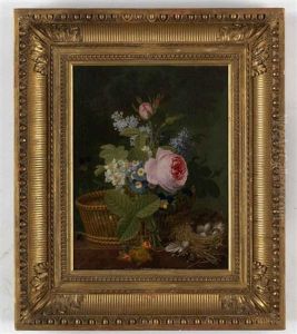 Still-life With A Bouquet Of Flowers And A Bird's Nest With Eggs by Jean Louis Prevost