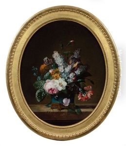 Bouquet De Fleurs Dans Un Vase En Porcelaine De Chine Bleu Monte En Bronze Dore by Jean Louis Prevost