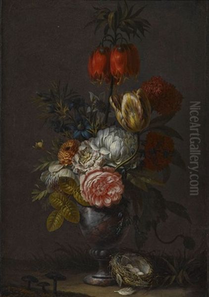 Blumenstillleben Mit Vogelnest Und Pilzen - view 1