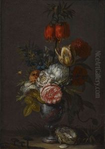 Blumenstillleben Mit Vogelnest Und Pilzen