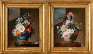 Vase De Fleurs Sur Un Entablement (+ Another; Pair)