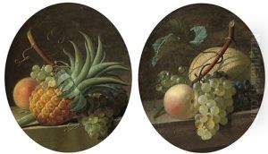 A Pineapple, Grapes, And A Peach (+ A Melon, Grapes, And A Peach On A Stone Ledge; Pair) A Pineapple, Grapes, And A Peach (+ A Melon, Grapes, And A Peach On A Stone Ledge; Pair)