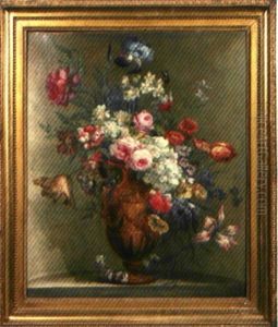 Nature Morte Au Bouquet De Fleurs Pose Sur Un Entablement by Jean Louis Prevost