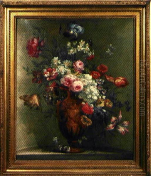 Nature Morte Au Bouquet De Fleurs Pose Sure Un Entablement - view 1