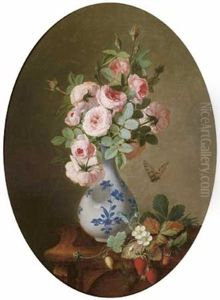 Nature Morte Au Vase De Fleurs Dans Un Ovale Peint Nature Morte Au Vase De Fleurs Dans Un Ovale Peint