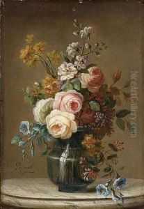 A Still Life With Roses, Daffodils, Morning Glory, Honeysuckle And Other Flowers