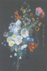 A Bouquet Of Hollyhocks, Poppies, Morning Glory, Phlox, Campanula, Antirrhinum, Harebells And Other Flowers A Bouquet Of Hollyhocks, Poppies, Morning Glory, Phlox, Campanula, Antirrhinum, Harebells And Other Flowers