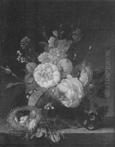 Nature Morte Au Vase De Fleurs Et Nid D'oiseau Nature Morte Au Vase De Fleurs Et Nid D'oiseau
