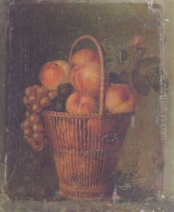 Still Life Of Peaches, Plums, Grapes And A Rose In A Wicker Basket by Jean Louis Prevost