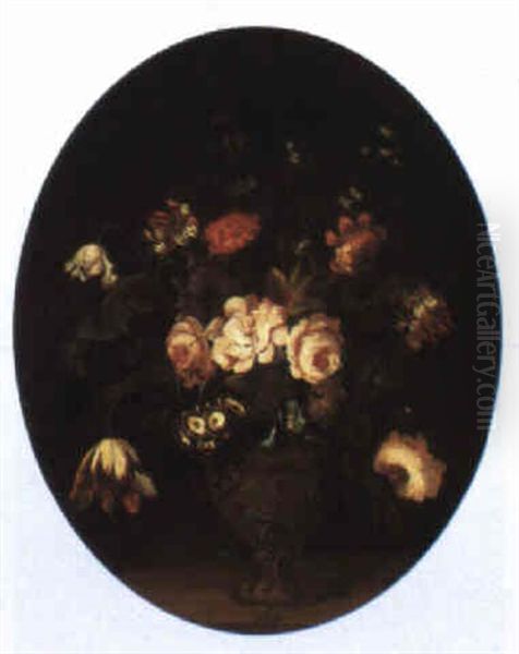 Still Life Of Flowers In A Vase On A Ledge - view 1