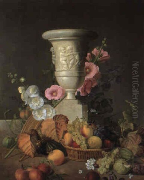 Still Life With Baskets Of Fruit And Flowers And A Stone Urn - view 1