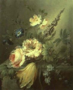 Still Life With Roses And Other Flowers On A Stone Ledge