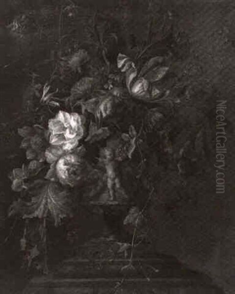 Vase De Fleurs Pose Sur Une Balustrade - view 1
