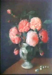 Blumenstueck Mit Rosa Rosen Und Maigloeckchen by Jean Louis Prevost