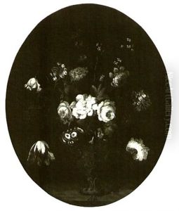 Still Life Of Flowrs In A Vase On A Ledge