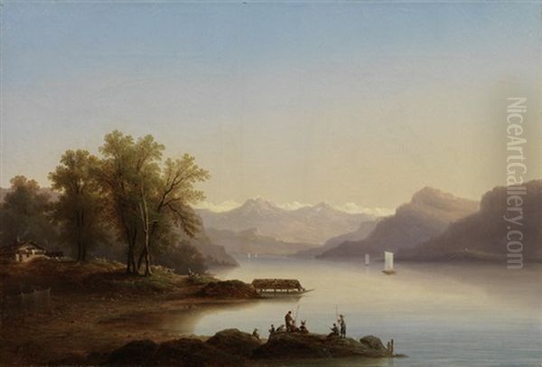 Ansicht Des Genfersees Mit Figurenstaffage - view 1