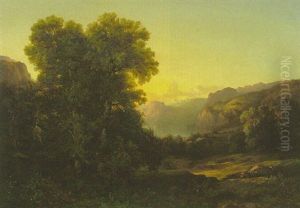Ein Schweizer Gebirgssee Bei Abensonnenlicht by Franck Jean Henri Marie Prevost-Ritter