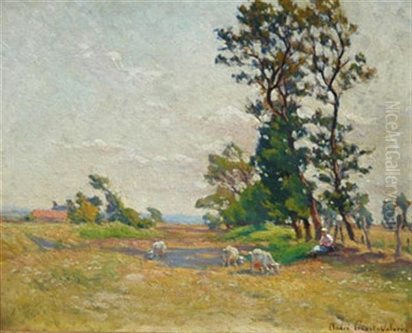 Bergere Et Ses Moutons Sur Le Chemin - view 1