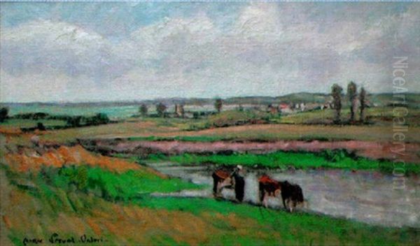 Paysage Aux Trois Vaches A La Mare - view 1