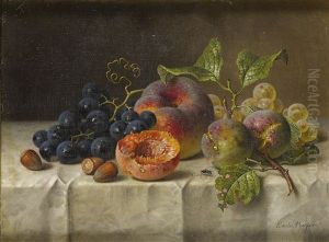 Still Life With Peaches And Grapes On A Table by Emilie Preyer