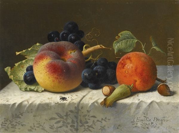 Still Life With Peach, Apricot, Grapes And Hazelnuts On A Tablecloth - view 1