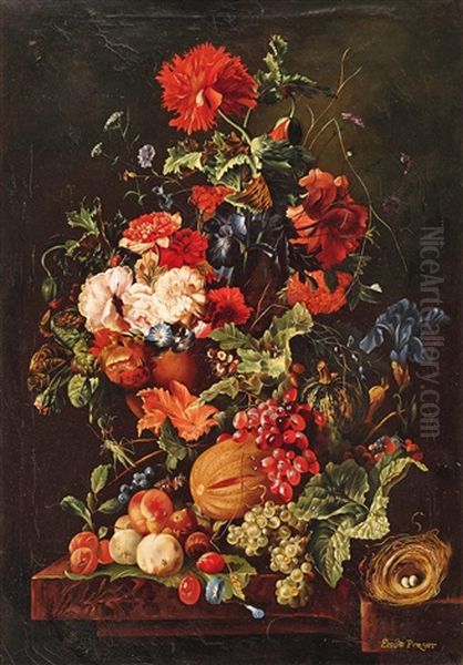 Blumenstillleben Mit Fruchten Und Vogelnest - view 1