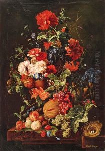 Blumenstillleben Mit Fruchten Und Vogelnest