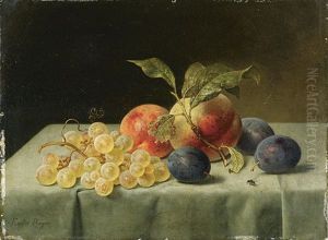 Fruchtestillleben Mit Pfirsichen, Pflaumen Und Trauben by Emilie Preyer
