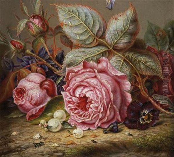 Still Life With Roses, A Pansy And Snowberries - view 1