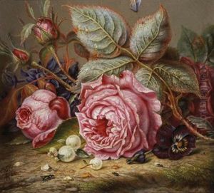 Still Life With Roses, A Pansy And Snowberries by Emilie Preyer