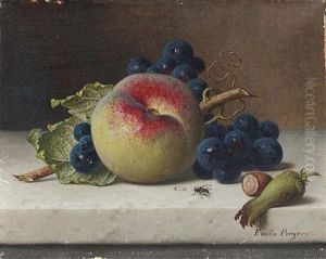 Still Life Of Fruit And Nuts On A Ledge by Emilie Preyer