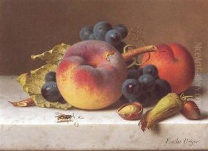 Stilleben Mit Pfirsichen Und Weintrauben by Emilie Preyer