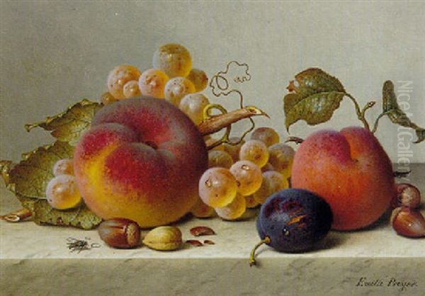 Still Life Of Fruits And Nuts On A Marble Ledge - view 1