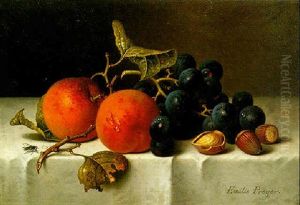 Stilleben Mit Pfirsichen, Trauben Und Nussen by Emilie Preyer