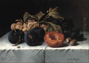 Still Life With Plums, Grapes And Apricot by Emilie Preyer