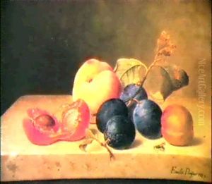 Still Life With Plums And Peaches On A Marble Ledge