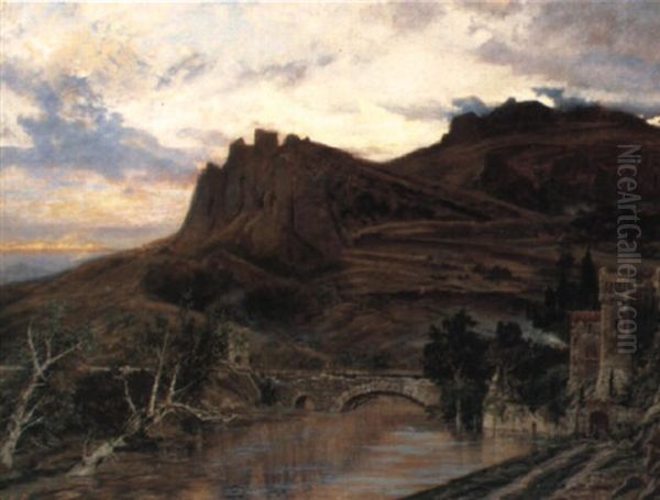 Englische Fluslandschaft Mit Mittelalterlicher Burg - view 1
