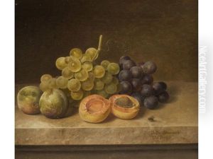 Stilleben Mit Hellen Und Dunklen Trauben Sowie Pfirsichen Und Einer Geoffneten Aprikose (collab. W/julie Stommel) by Johann Wilhelm Preyer
