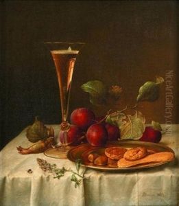 Still Life With Champagne Flute And Wild Plums by Johann Wilhelm Preyer