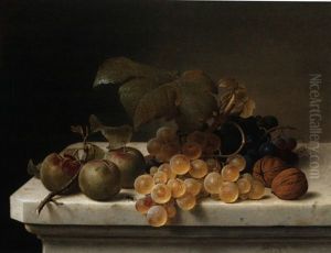 Stilleben Mit Pflaumen, Trauben Und Wallnussen Auf Marmorgesims