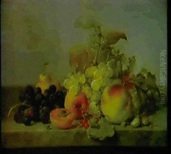 A Still Life Of Fruit And Nuts On A Marble Ledge - view 1