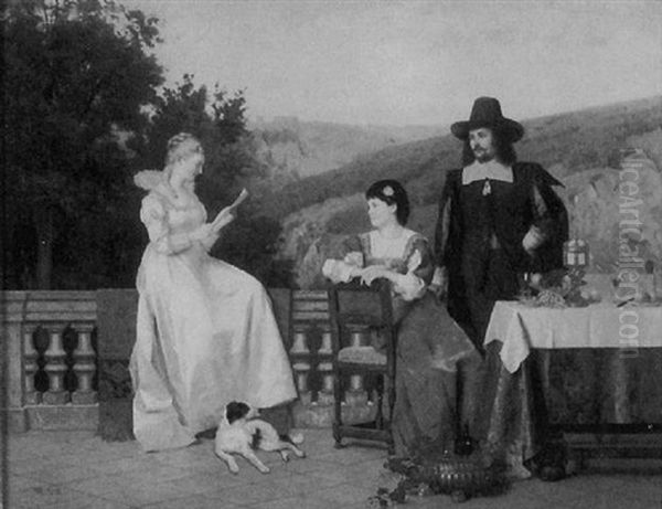 Untitled (a Woman Reading A Letter On A Balcony To Two Companions) - view 1