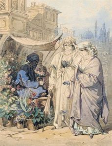 Szene Auf Dem Blumenmarkt In Istanbul by Amadeo Preziosi